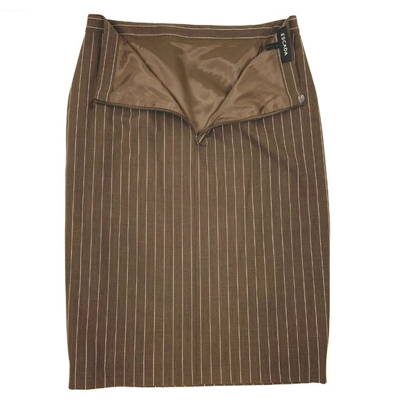 ESCADA Pinstripe Brown Wool Suit Blazer & Skirt Career Business Sz 42-44 (8-10) - Picture 12 of 16
